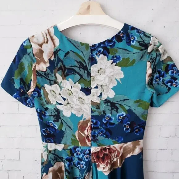 Corey Lynn Calter Anthropologie Dress Size 0 Blue Floral Wedding Guest Easter - Picture 7 of 10